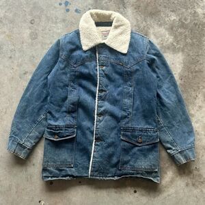 Vintage 70s Lee Storm Rider Sherpa Lined Denim Rancher Trench Coat Size L/XL
